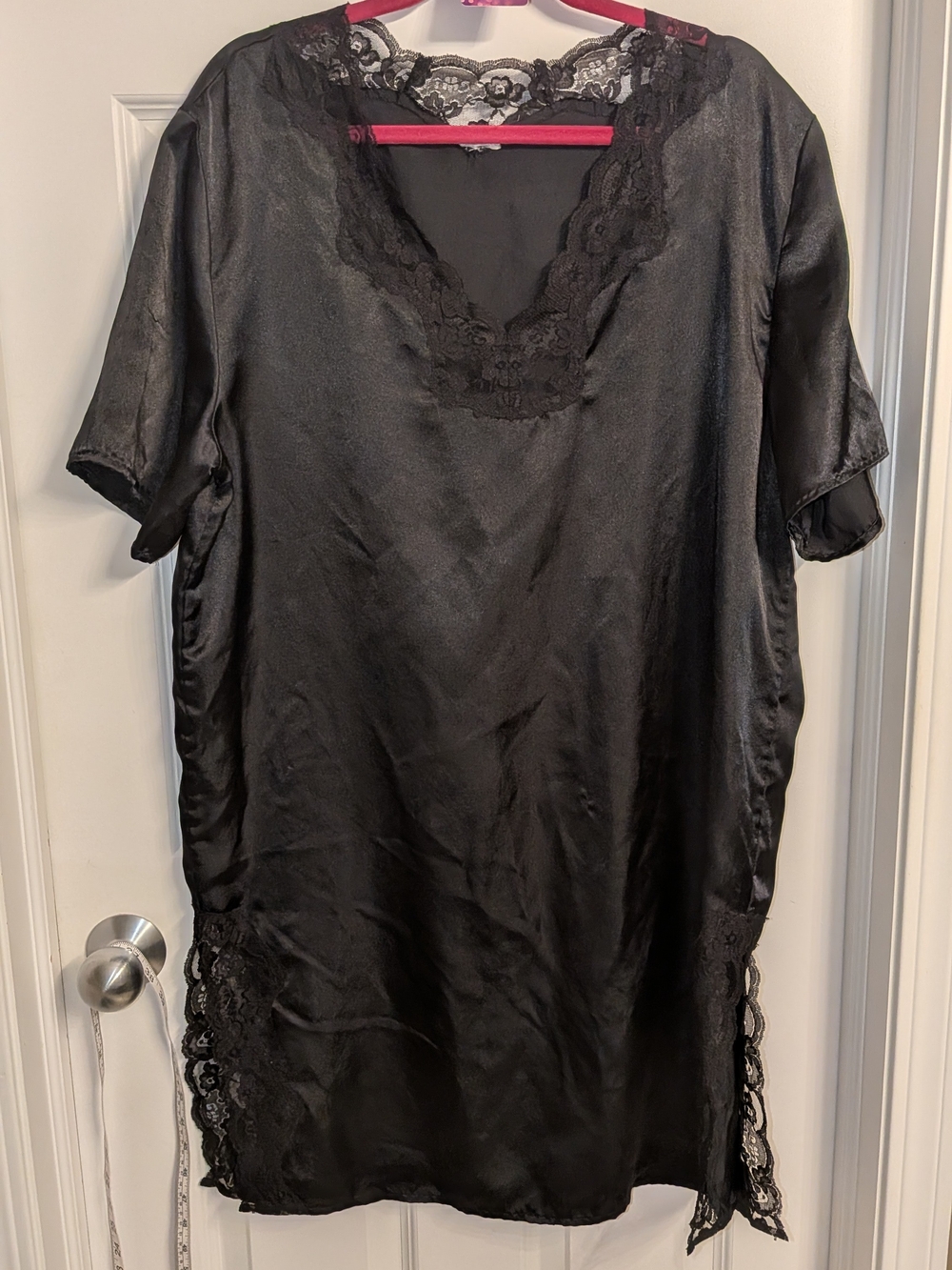 Vintage Black Lace-Trim Satin Nightdress